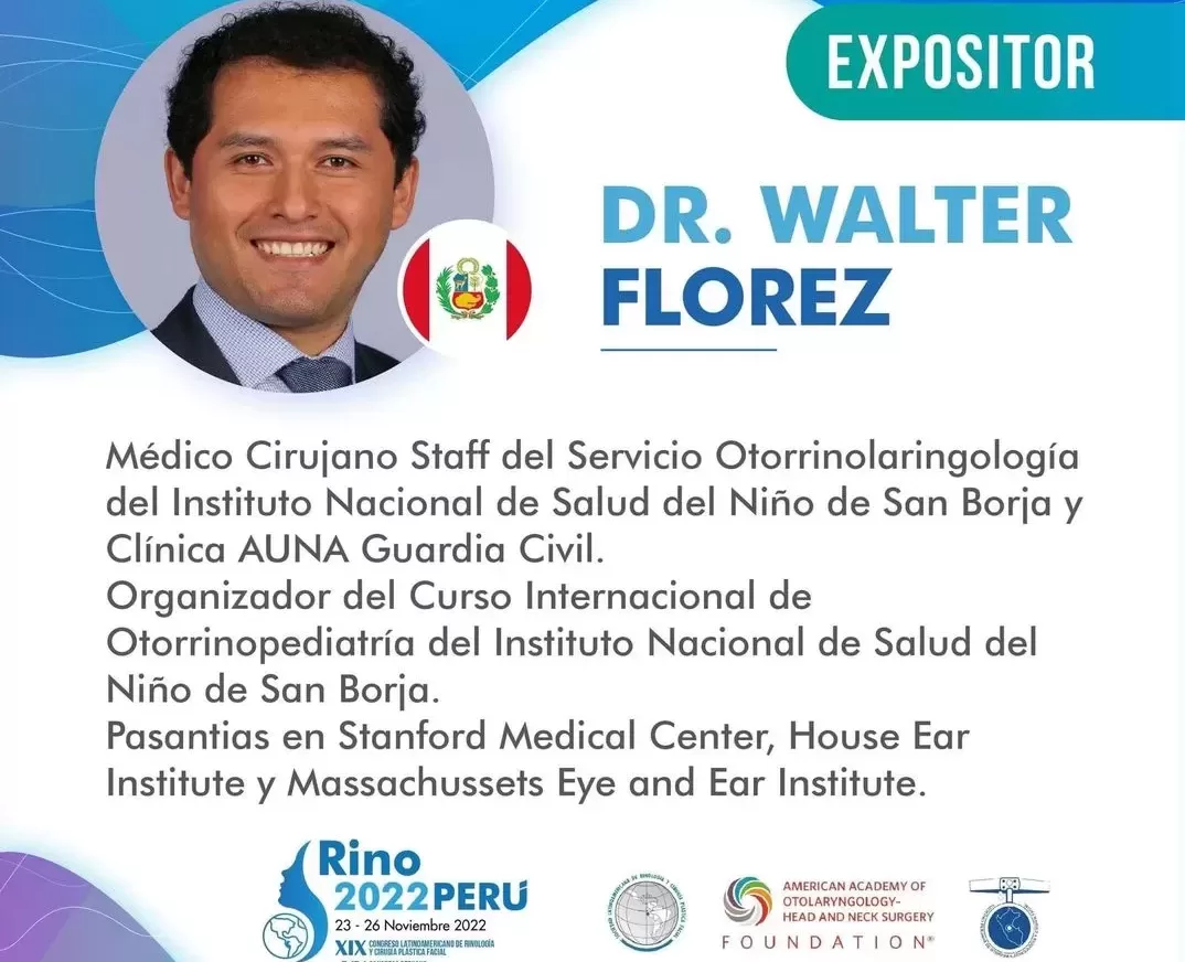 Afiche del Dr. Walter Florez Guerra como expositor en Rino 2022 Perú